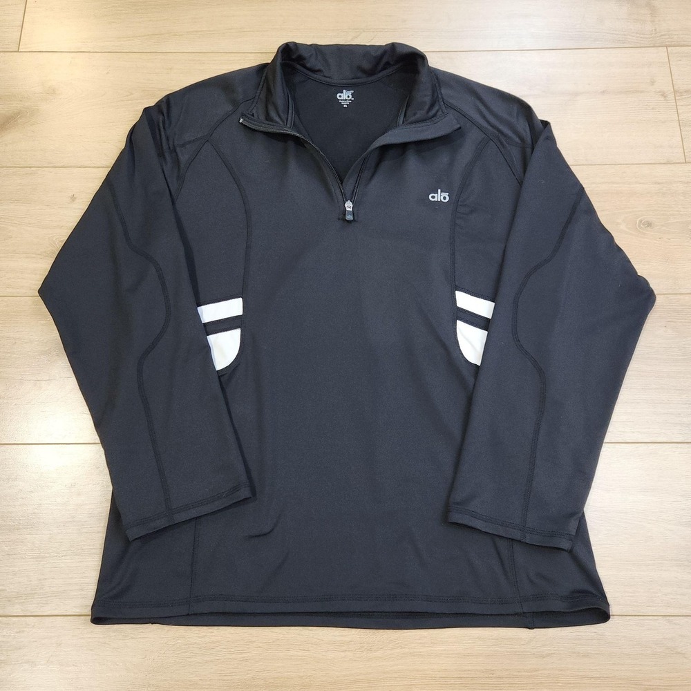 ALO CoolFit Pullover Mens XL Black Long Sleeve 1/4 Zip Athletic Top Performance